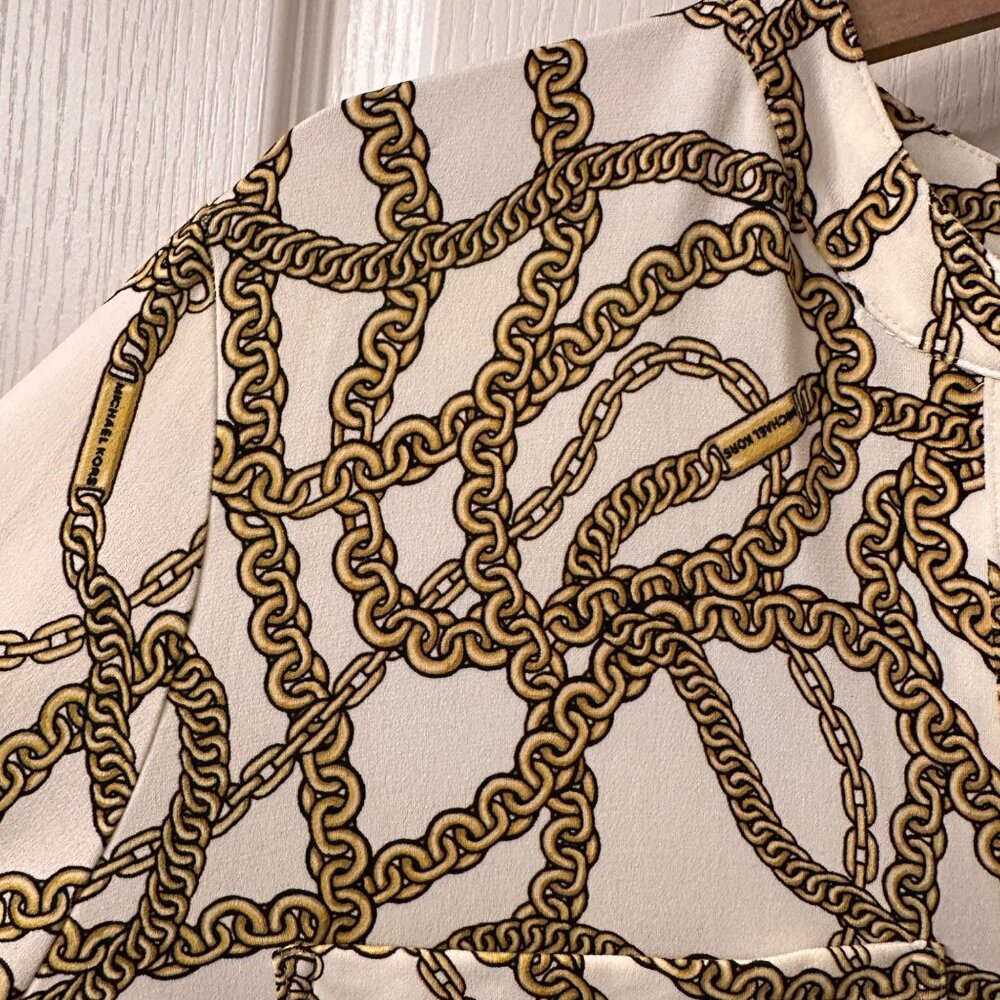 Michael Kors | NWT XL Long Sleeve Gold Chain Print 1/4 Zip Top Luxury Old Money - Picture 5 of 11
